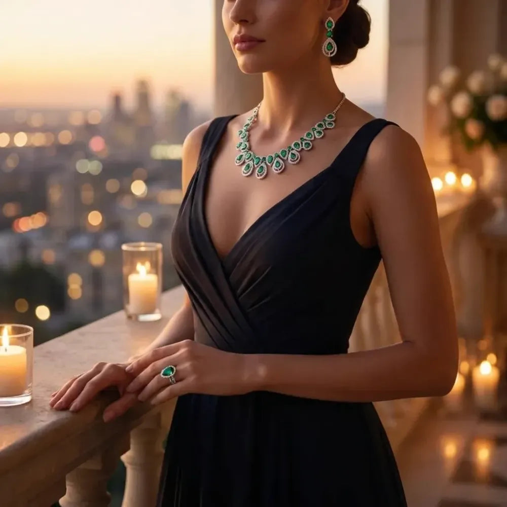 American diamond green necklace set - jeweller set