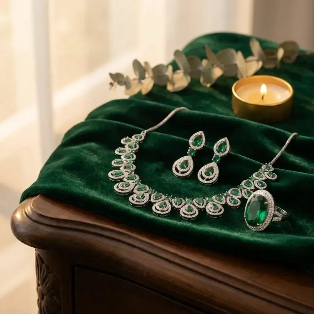 American diamond green necklace set - jeweller set