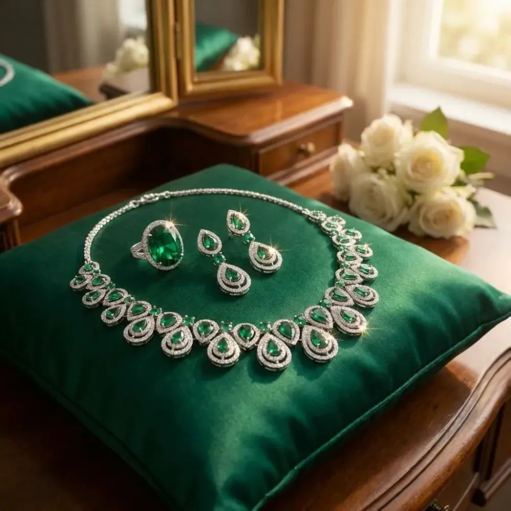 American diamond green necklace set - jeweller set