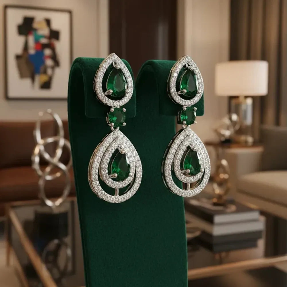 American diamond green necklace set