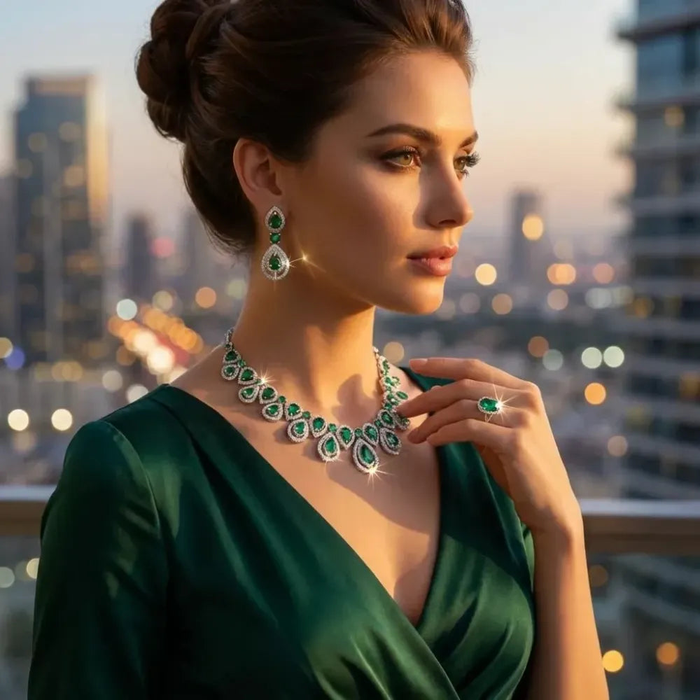 American diamond green necklace set - jeweller set