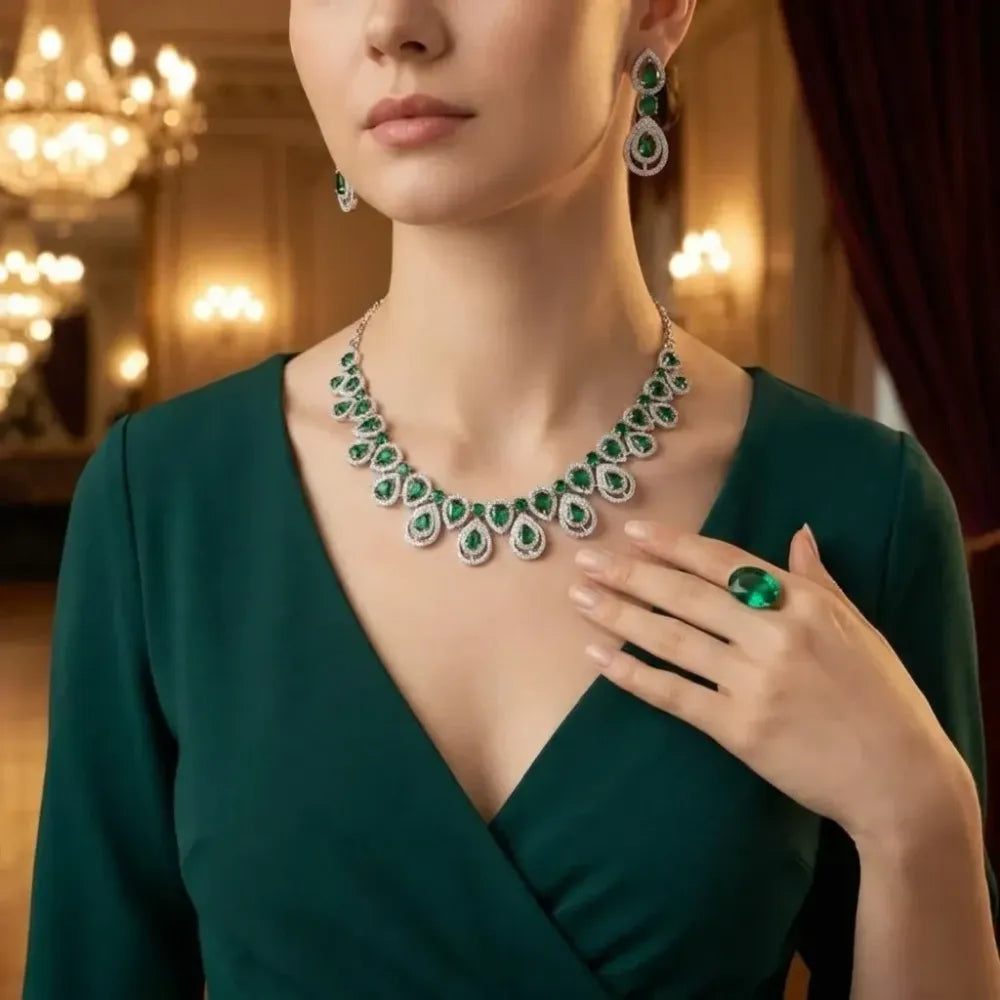 American diamond green necklace set - jeweller set