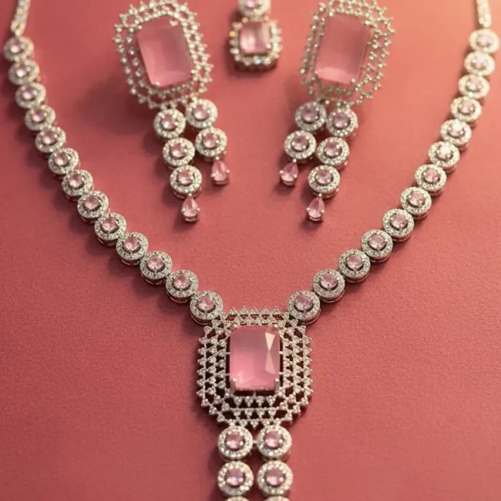 American diamond pink & white necklace set - jeweller set