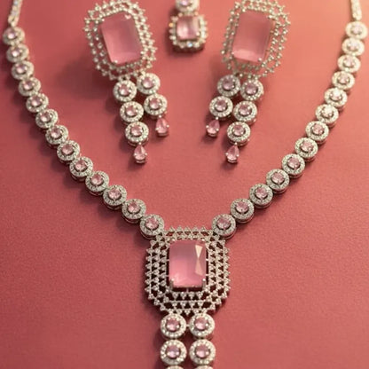 American diamond pink & white necklace set - jeweller set