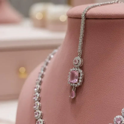 American diamond pink & white necklace set - jeweller set