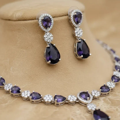 American diamond purple necklace set – 2 pcs