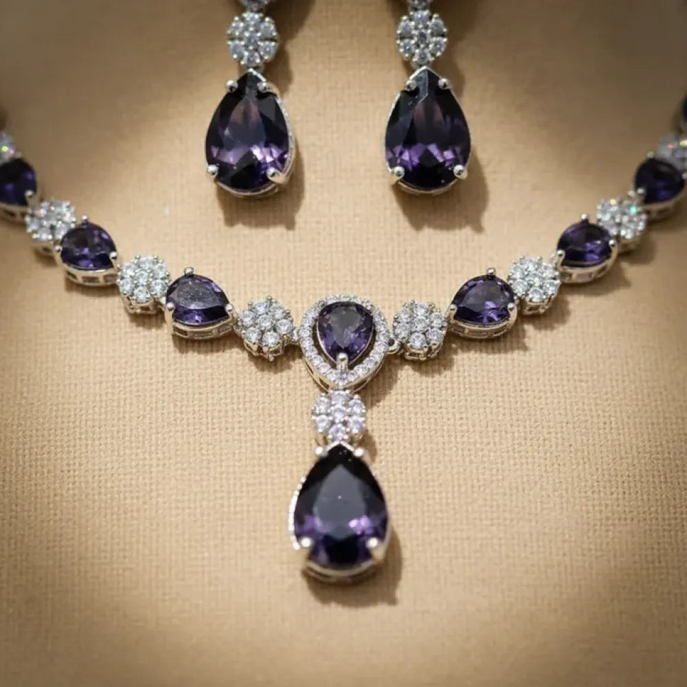 American diamond purple necklace set – 2 pcs