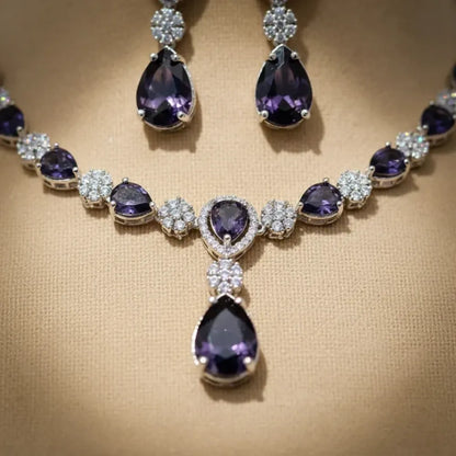 American diamond purple necklace set – 2 pcs