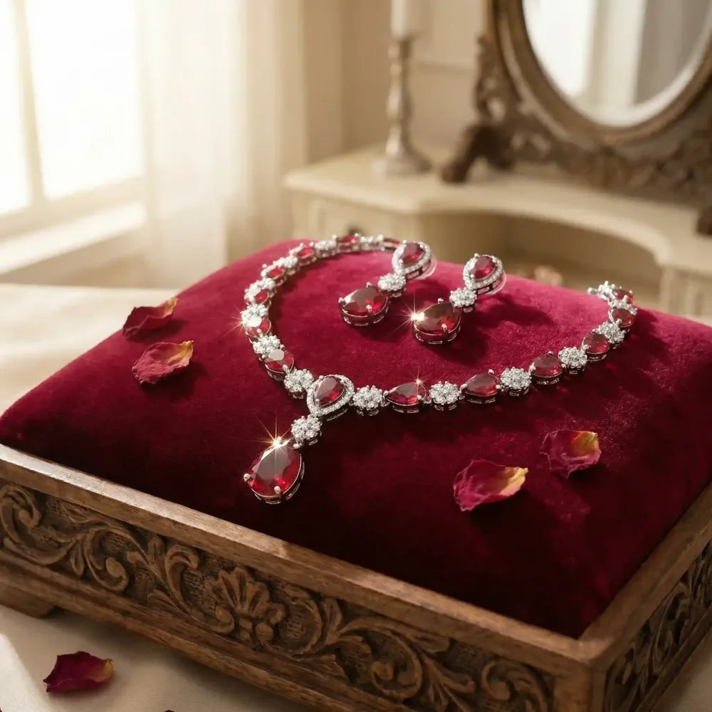 American diamond & red teardrop necklace set - jeweller set