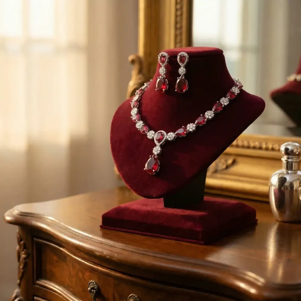 American diamond & red teardrop necklace set - jeweller set