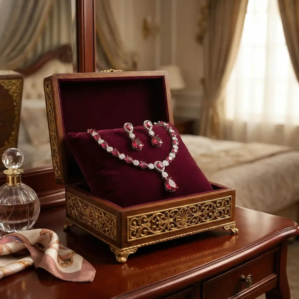 American diamond & red teardrop necklace set - jeweller set