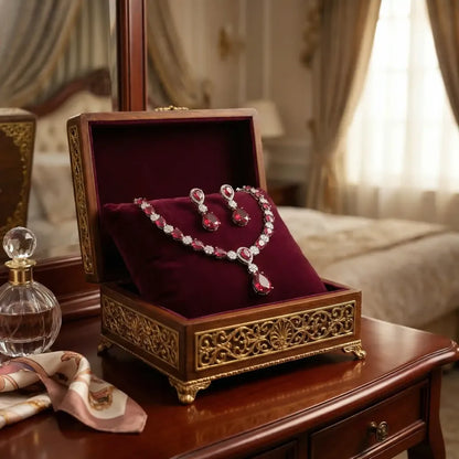 American diamond & red teardrop necklace set - jeweller set