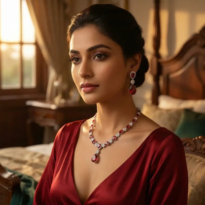 American diamond & red teardrop necklace set - jeweller set