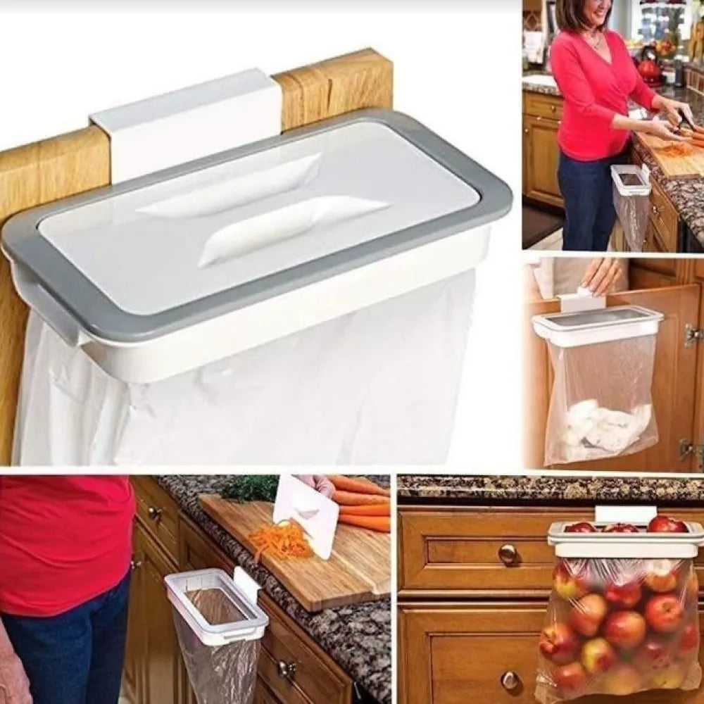 Attach-a-trash hanging trash bag holder