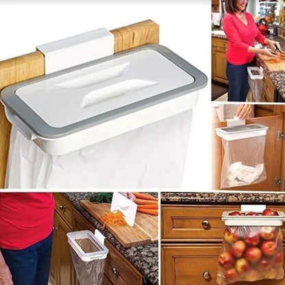 Attach-a-trash hanging trash bag holder