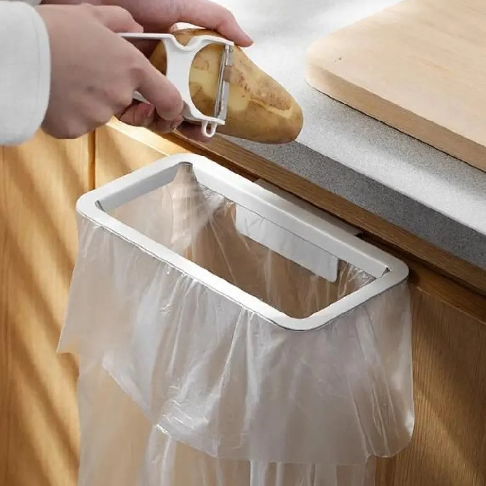 Attach-a-trash hanging trash bag holder