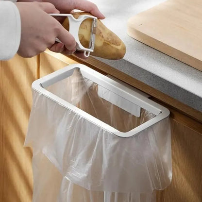 Attach-a-trash hanging trash bag holder