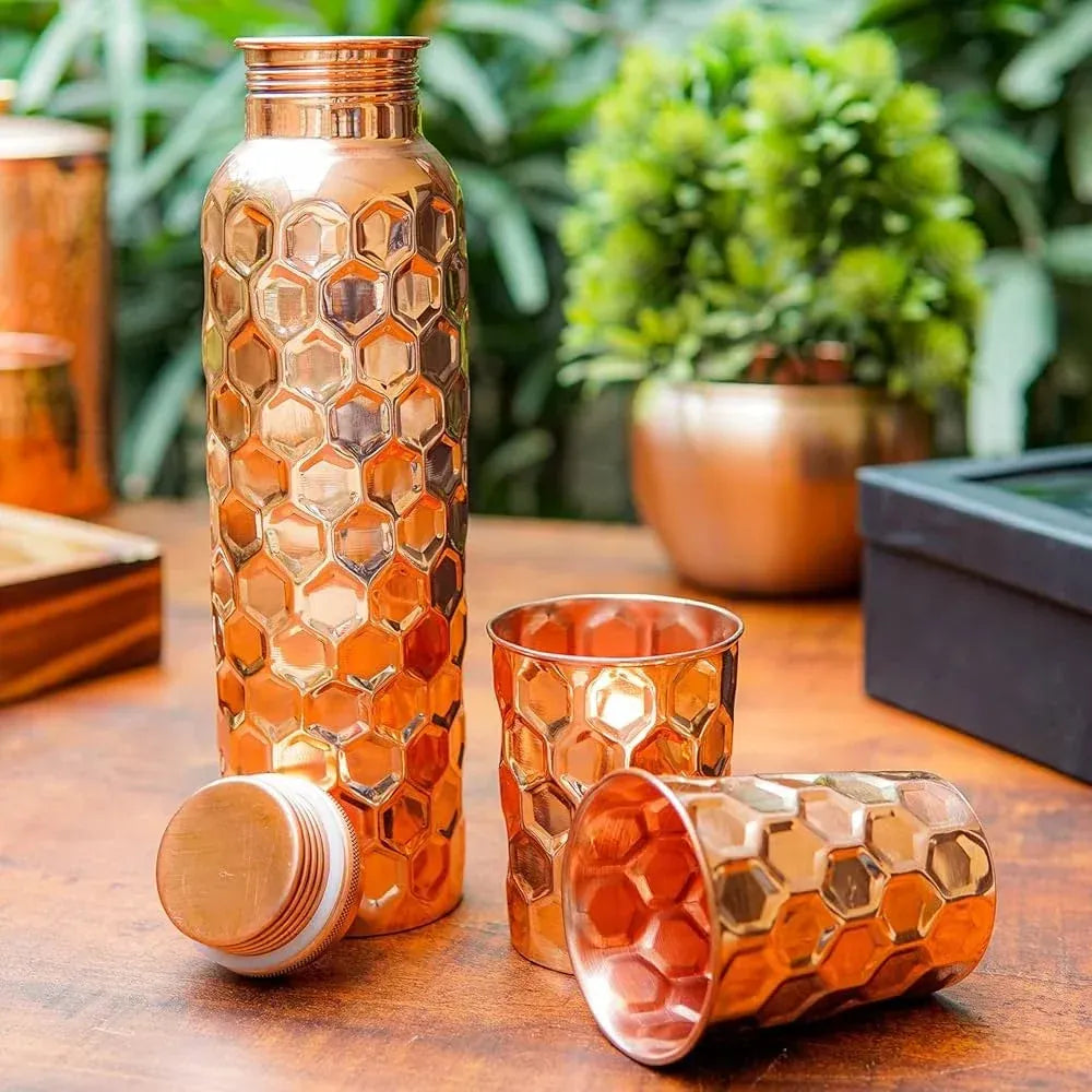 Ayurvedic copper water bottle set - kitchen tool