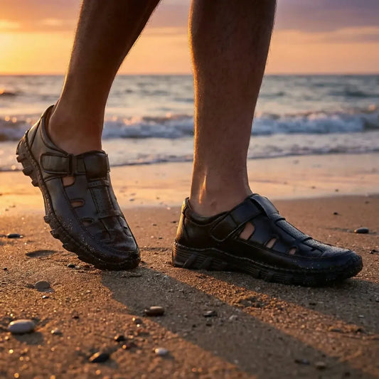 Black roman sandals for men - footwear
