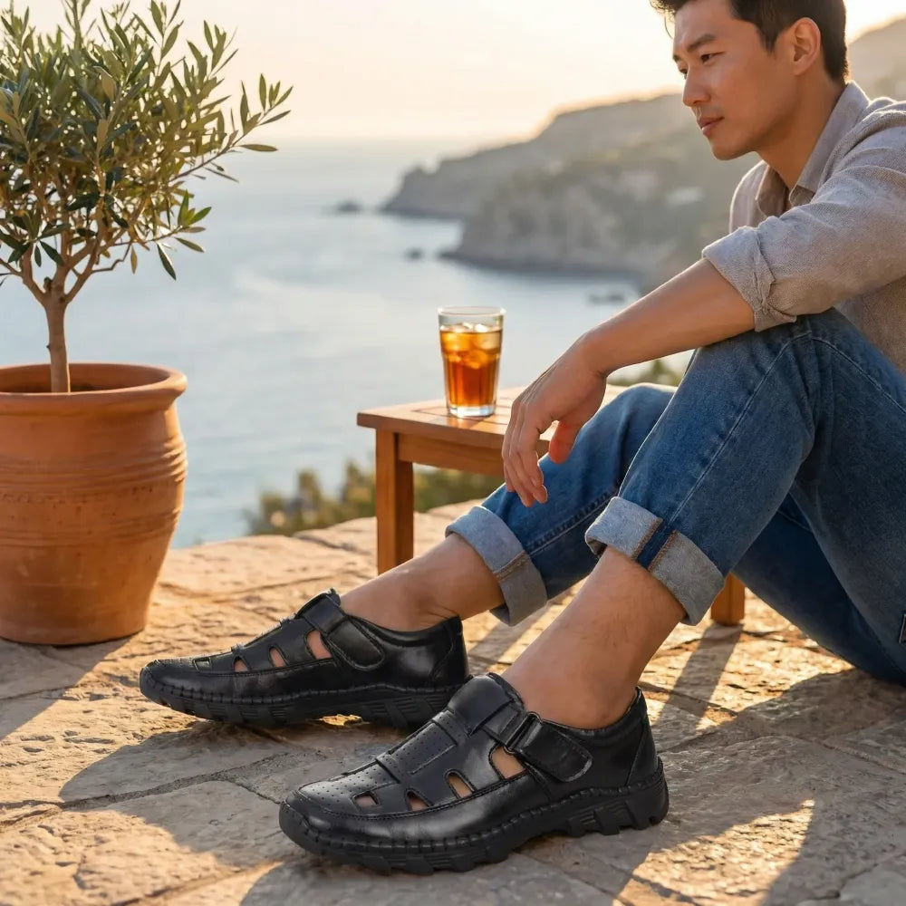 Black roman sandals for men - footwear