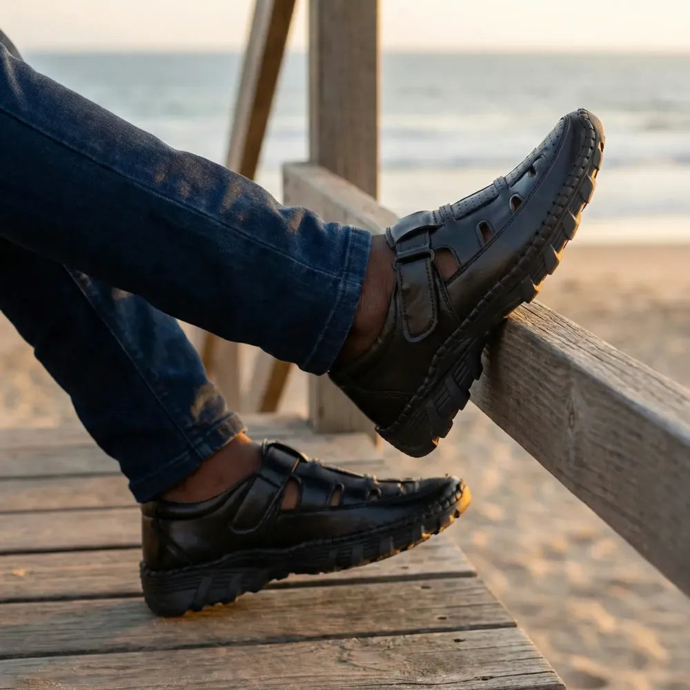 Black roman sandals for men - footwear