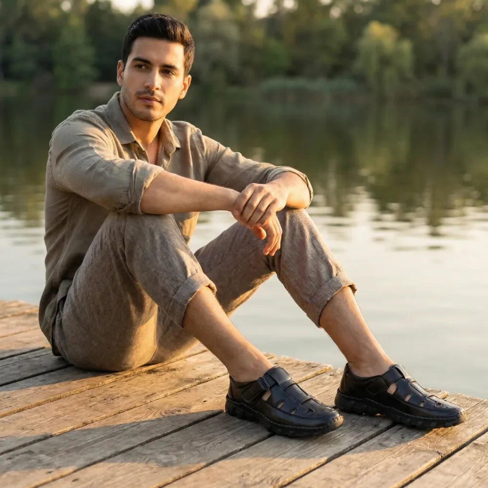 Black roman sandals for men - footwear