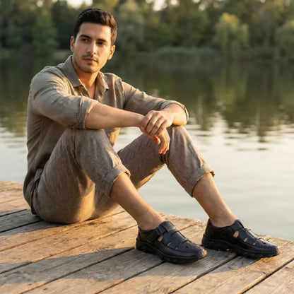 Black roman sandals for men - footwear