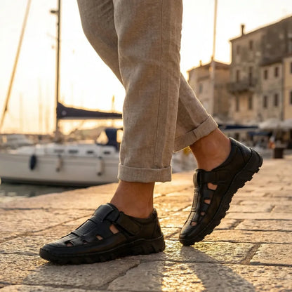 Black roman sandals for men - footwear