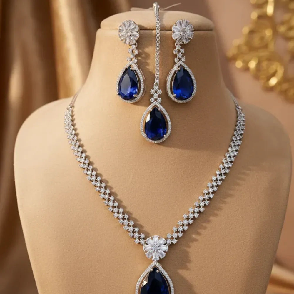 Blue american diamond necklace set - jeweller set