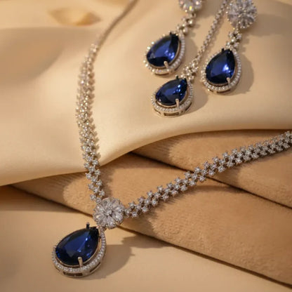 Blue american diamond necklace set - jeweller set