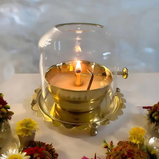 Brass akhand jyot diya with rotating wick