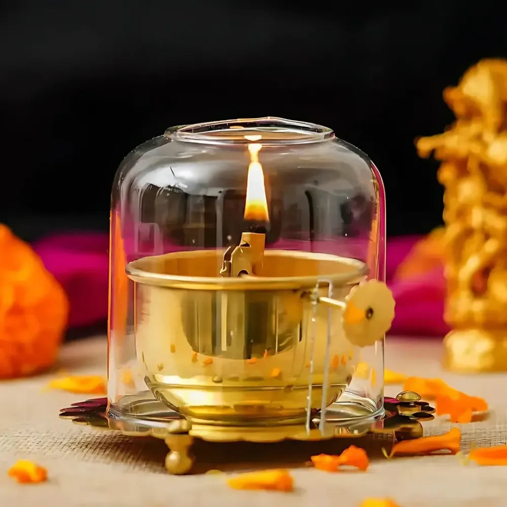 Brass akhand jyot diya with rotating wick