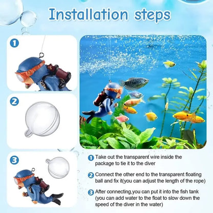 Cartoon diver aquarium decor – pack of 2