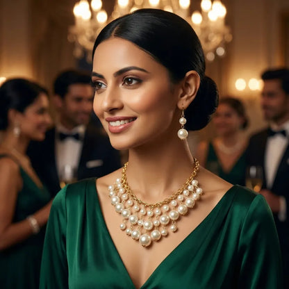 Cascading pearl & gold necklace set - jeweller set