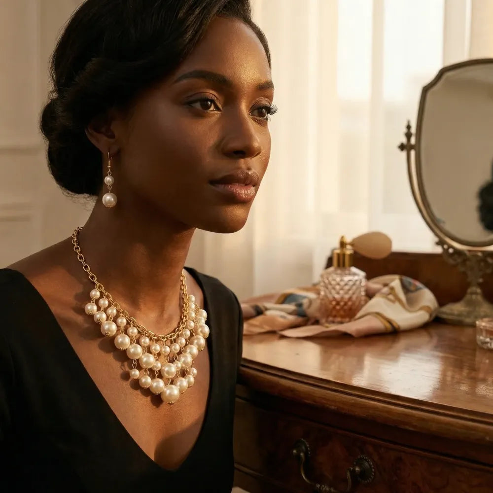 Cascading pearl & gold necklace set - jeweller set