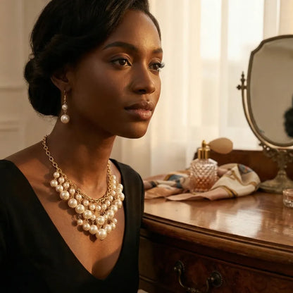 Cascading pearl & gold necklace set - jeweller set