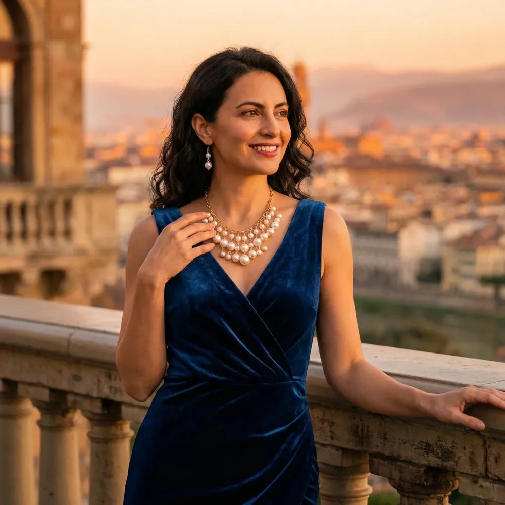 Cascading pearl & gold necklace set - jeweller set
