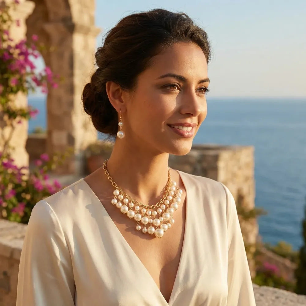 Cascading pearl & gold necklace set - jeweller set