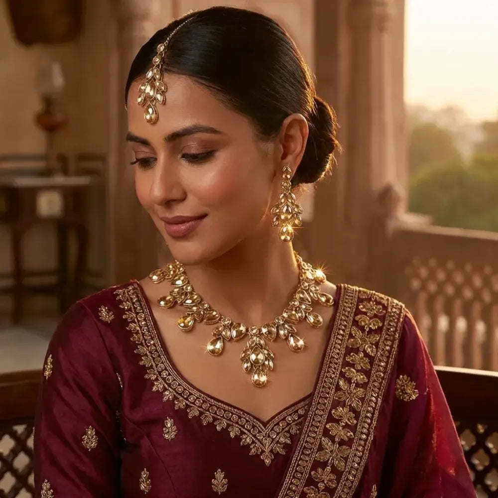 Champagne kundan necklace set - jeweller set