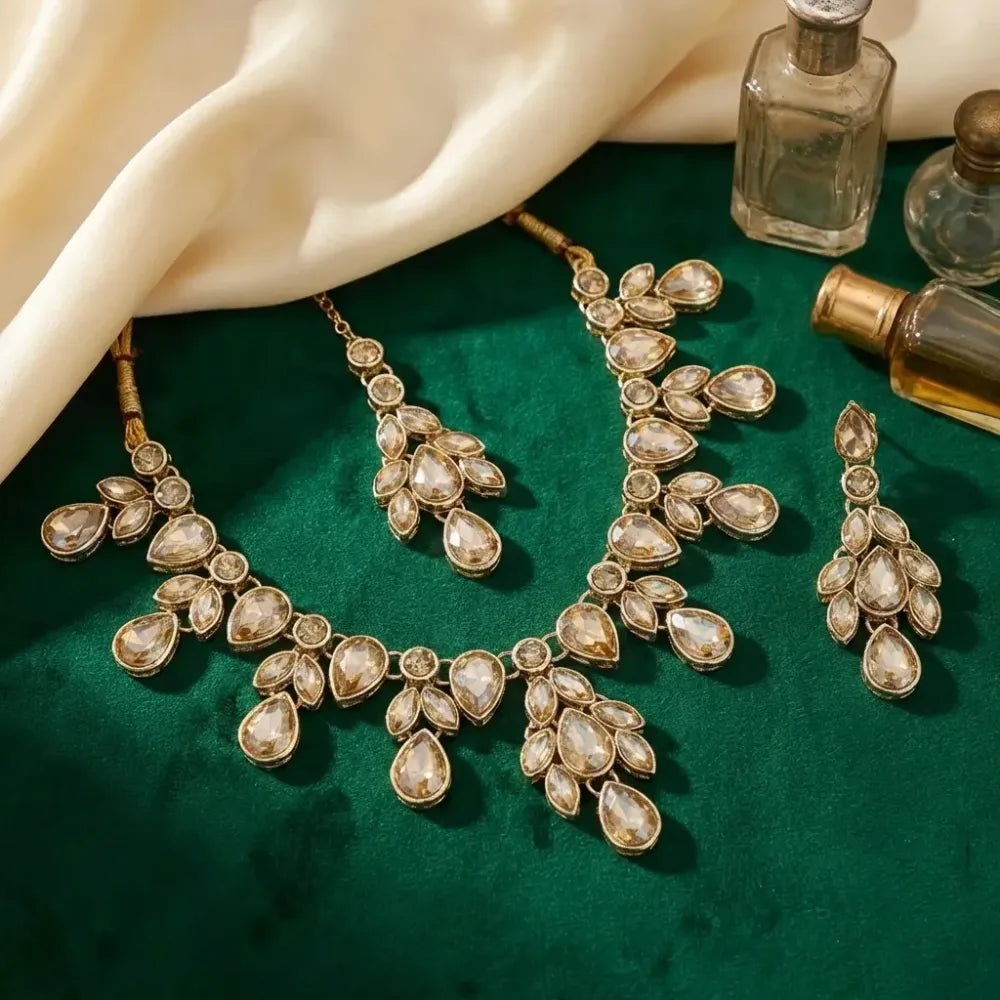 Champagne kundan necklace set - jeweller set