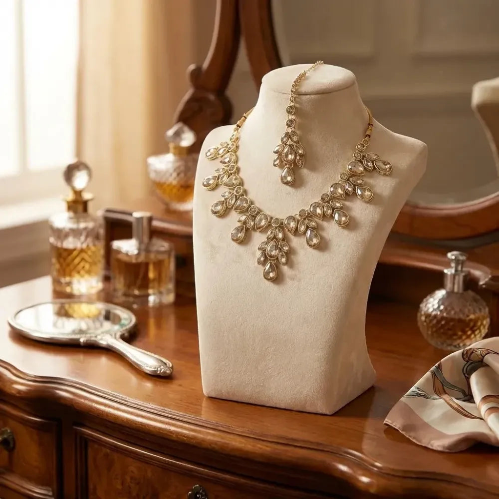 Champagne kundan necklace set - jeweller set