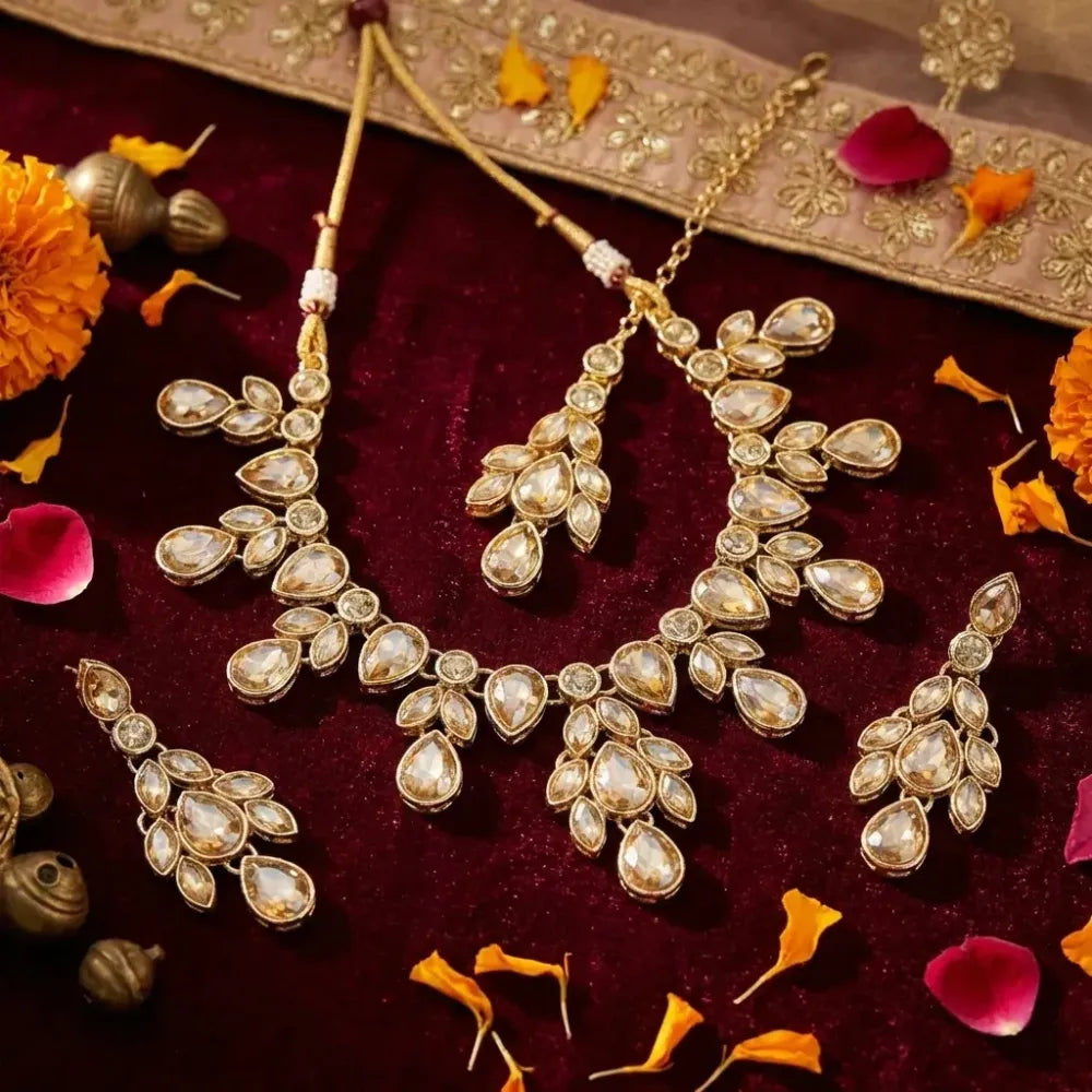 Champagne kundan necklace set - jeweller set