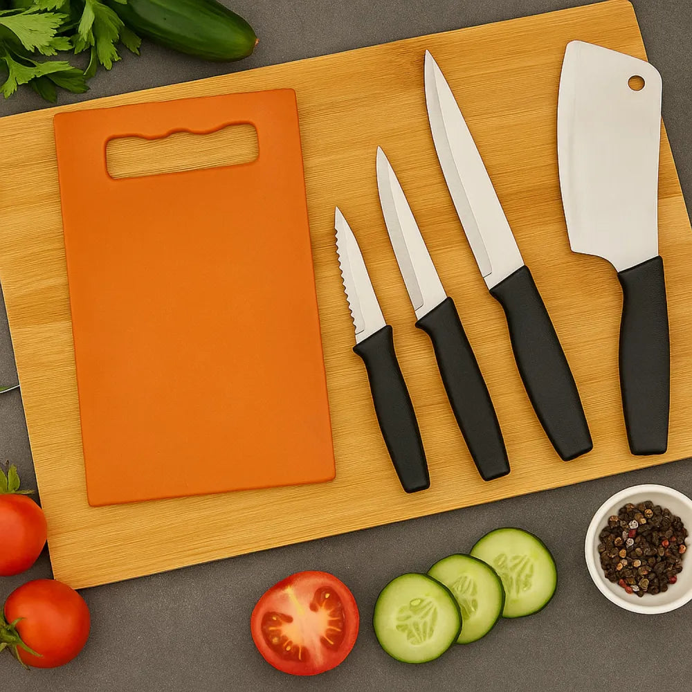 Chopping board with knife set (pack of 5) - home & kitchen