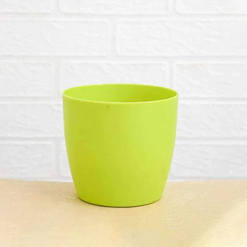Colorful round flower pots - garden