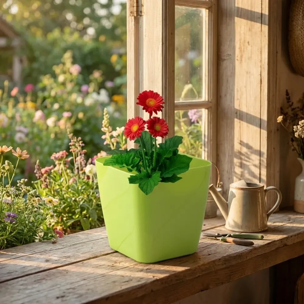 Colorful square & round flower pots - garden
