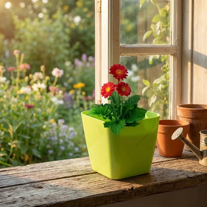 Colorful square & round flower pots - garden