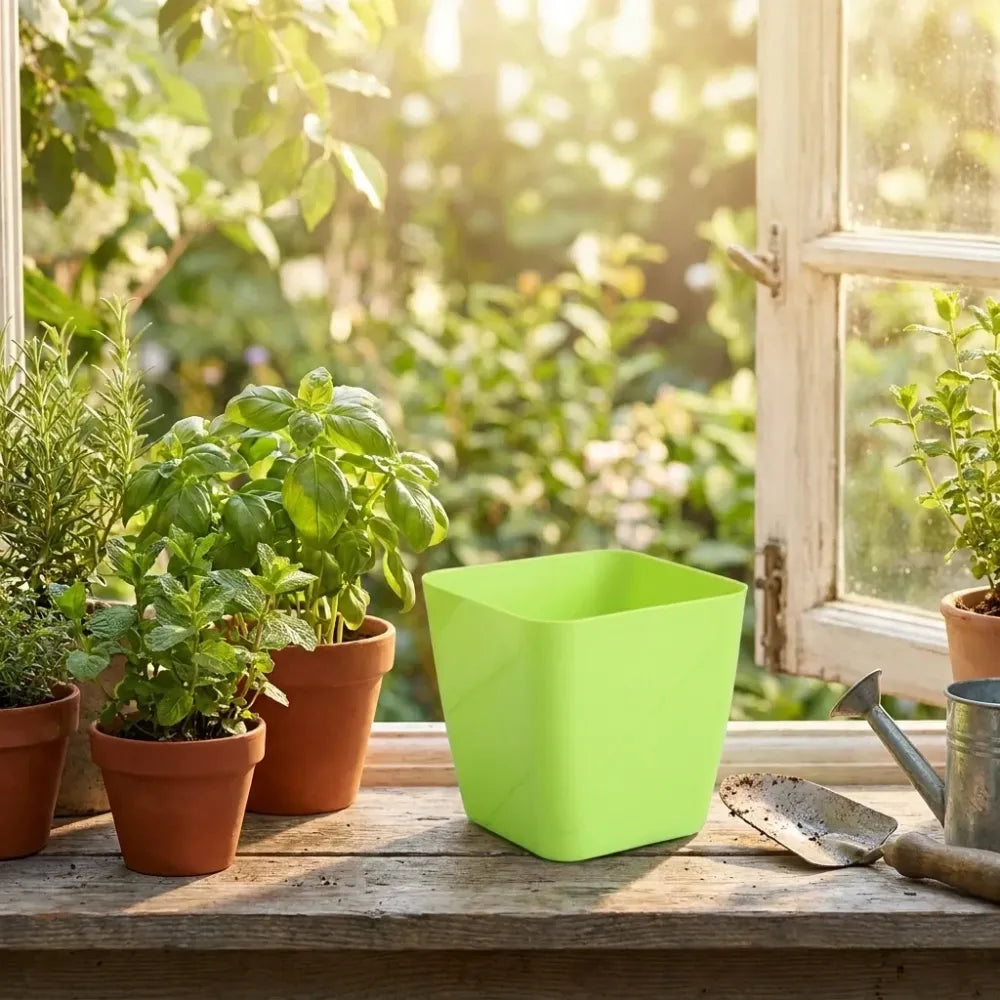 Colorful square & round flower pots - garden