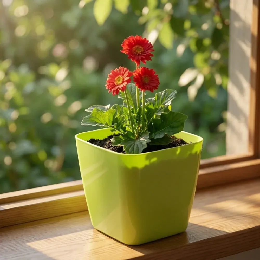 Colorful square & round flower pots - garden