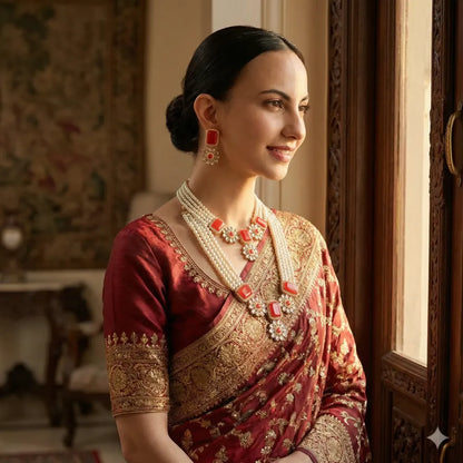 Coral red kundan necklace set - jeweller set