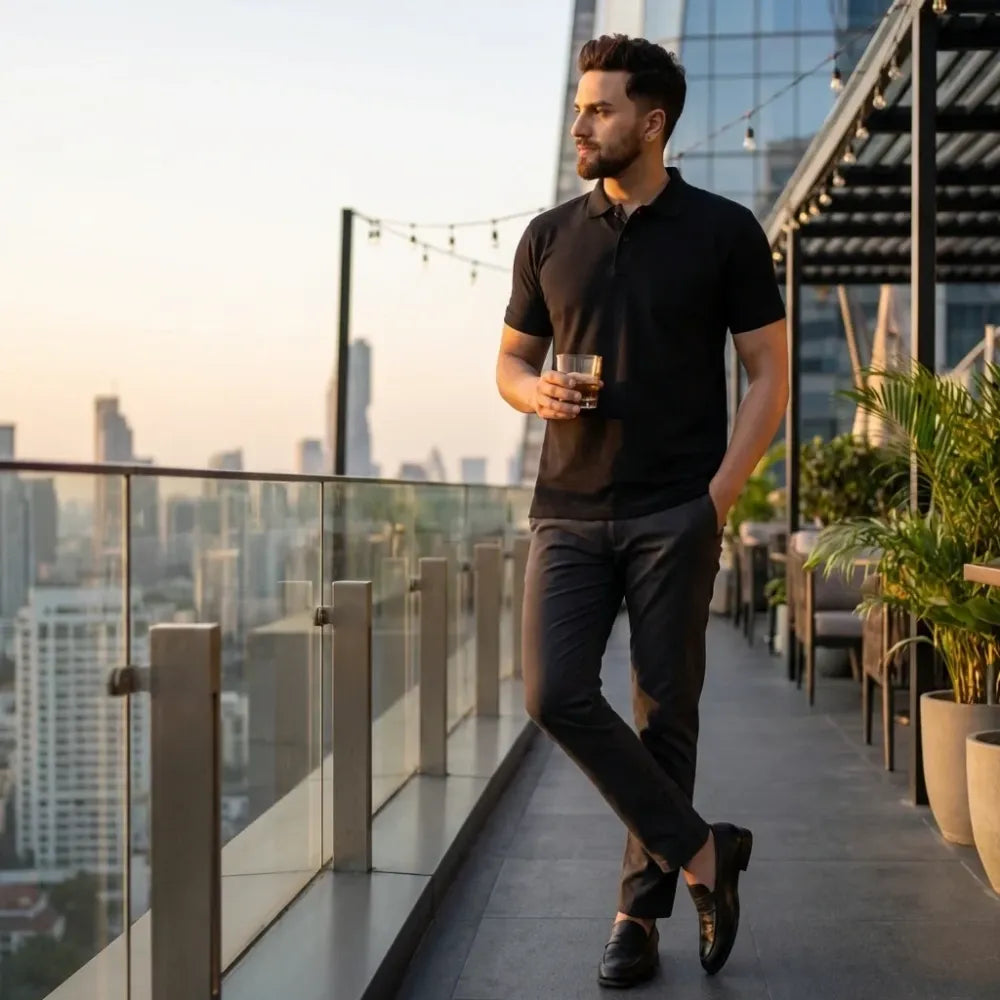 Cotton matty solid half sleeves men’s polo neck t-shirt pack of 3
